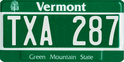 VT license plate TXA287
