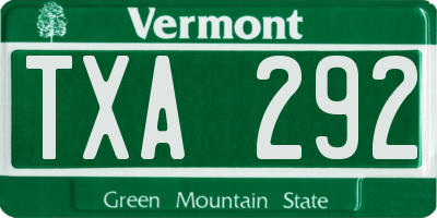 VT license plate TXA292