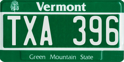 VT license plate TXA396