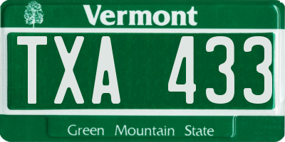 VT license plate TXA433