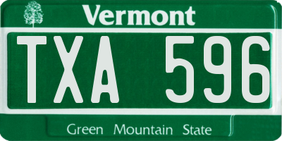 VT license plate TXA596