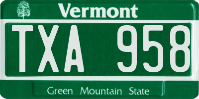 VT license plate TXA958