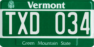 VT license plate TXD034