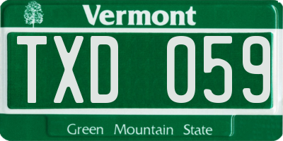 VT license plate TXD059