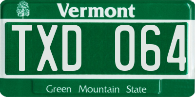 VT license plate TXD064