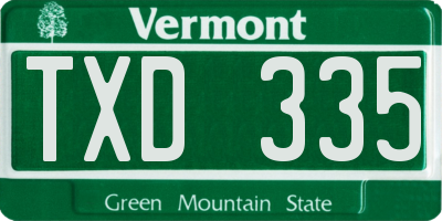 VT license plate TXD335