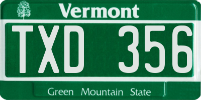 VT license plate TXD356