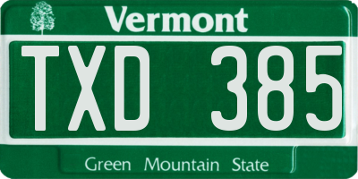 VT license plate TXD385