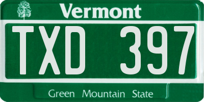 VT license plate TXD397