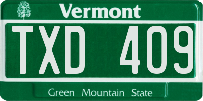 VT license plate TXD409