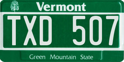 VT license plate TXD507