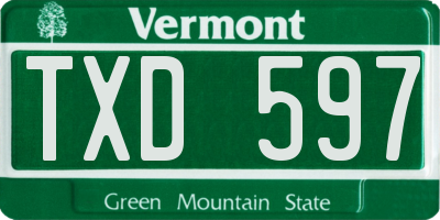 VT license plate TXD597