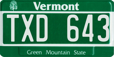 VT license plate TXD643
