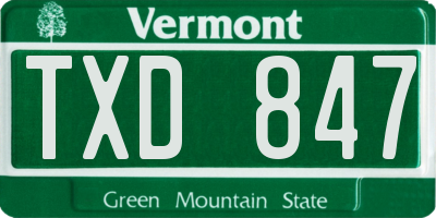 VT license plate TXD847