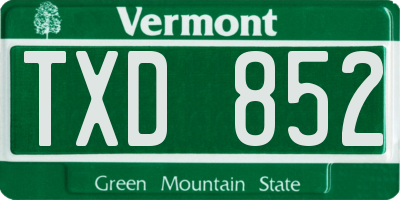 VT license plate TXD852
