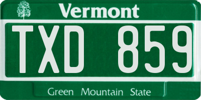 VT license plate TXD859