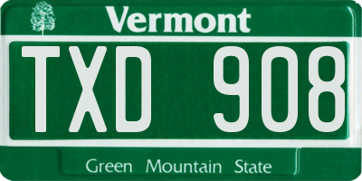 VT license plate TXD908