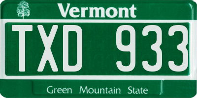 VT license plate TXD933