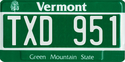 VT license plate TXD951
