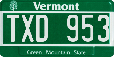 VT license plate TXD953
