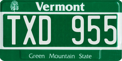 VT license plate TXD955