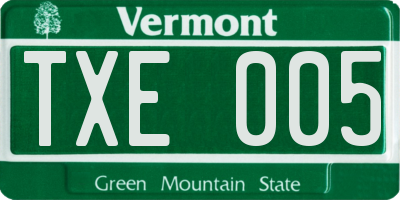 VT license plate TXE005