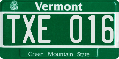 VT license plate TXE016