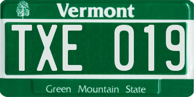 VT license plate TXE019