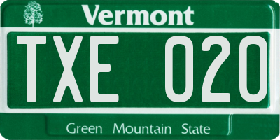 VT license plate TXE020