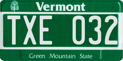 VT license plate TXE032
