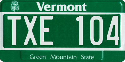 VT license plate TXE104