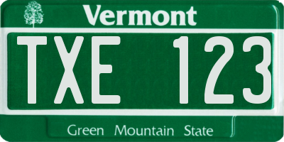 VT license plate TXE123