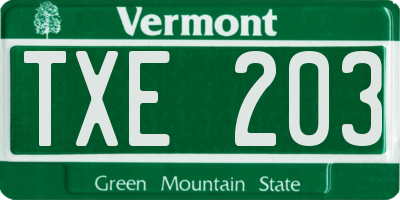 VT license plate TXE203
