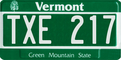 VT license plate TXE217