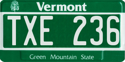 VT license plate TXE236