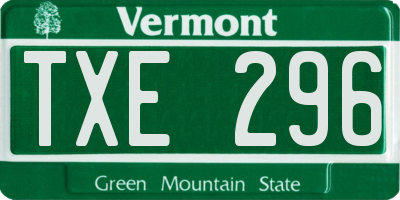 VT license plate TXE296