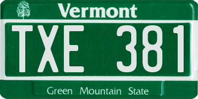 VT license plate TXE381