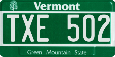 VT license plate TXE502