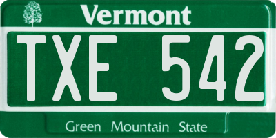 VT license plate TXE542
