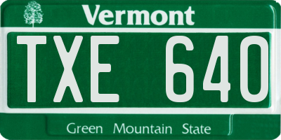 VT license plate TXE640