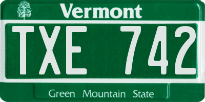 VT license plate TXE742
