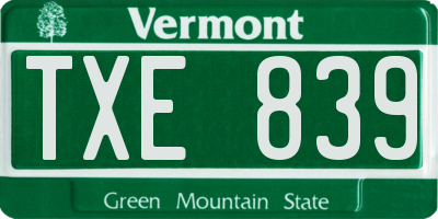 VT license plate TXE839