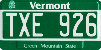 VT license plate TXE926