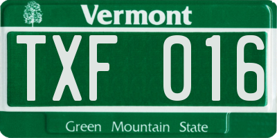 VT license plate TXF016