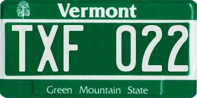 VT license plate TXF022
