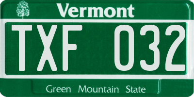 VT license plate TXF032