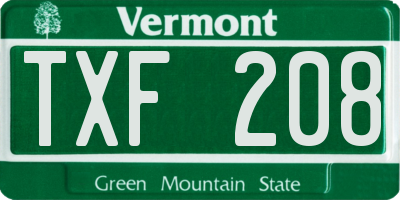 VT license plate TXF208