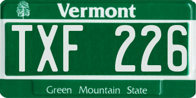 VT license plate TXF226