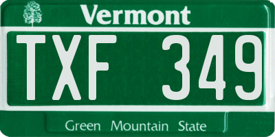 VT license plate TXF349