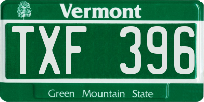 VT license plate TXF396